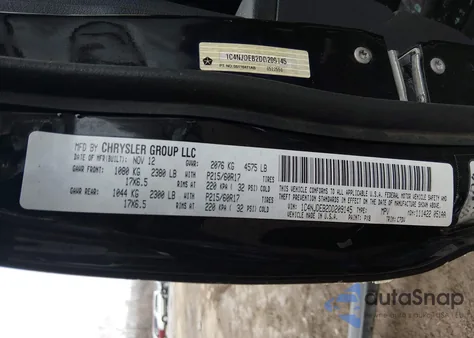 2013 Jeep Compass Latitude z USA, uszkodzony, nr VIN 1C4NJDEB2DD209145